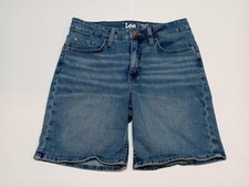 Lee Womens Med Wash Mid Rise Stretch Blue Denim 7" Shorts Sz 6 Med