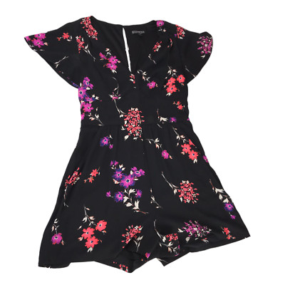Floral Express Rompers EXPRESS Women's Romper Dress Black with Pink Floral Pattern. Size Women ...