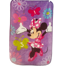 Disney Minnie Mouse Butterflies Flowers Purple Baby Blanket Thick Furry Fleece