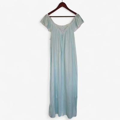 Vintage Miss Elaine Silk Essence Blue Sheer Lace Applique Ethereal Nightgown 1X