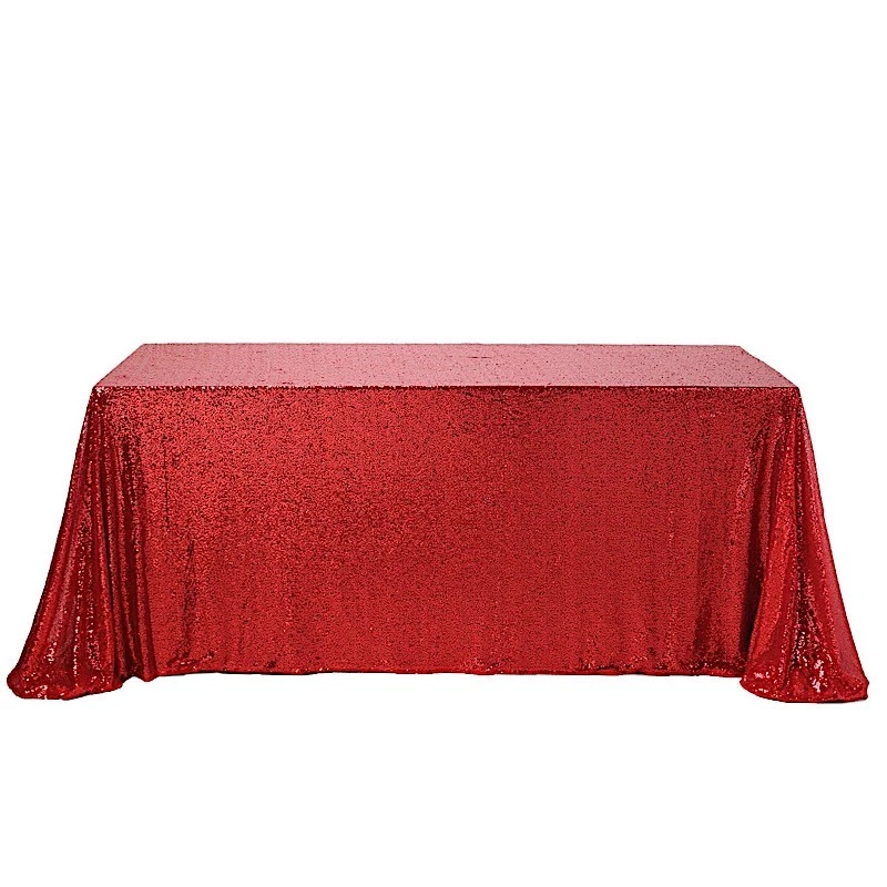 90x156" Red SEQUIN RECTANGLE TABLECLOTH Wedding Party Catering Linens - Image 4 of 4