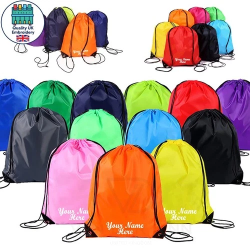 EMBROIDERED Personalised Drawstring Bag ANY NAME Custom Rucksack PE Swimming