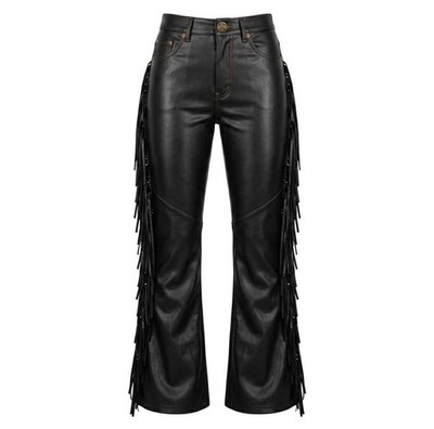 Damen Hose schwarz Echtleder Fransen | Western Cowgirl Schlag Bein Hose
