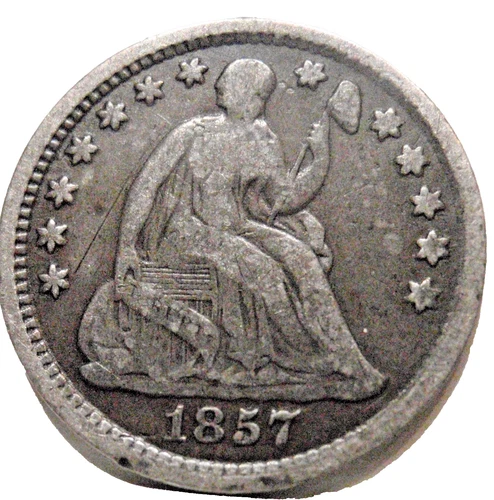 1857 Seated Liberty Half Dime Fine Original Silver Coin Better Date