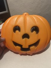 Vintage Blow Mold Light Up Pumpkin Jack-o-Lantern Works Blinky Plug Hanging 10"