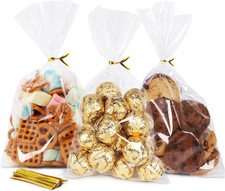 Cellophane Bags, 100 Pack Clear Gift Bag Cellophane Treat Bags with Ties 6X10 In