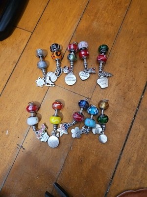 10 European Glass Bead Pendent Charms Bracelet  Large Hole Style Beads Unknown
