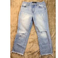 Liverpool Los Angeles Distressed Straight Leg Jeans Light Wash Raw Hem 4/27