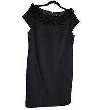 Jessica Howard Black Sleeveless Ruffle Neck Sheath Dress Women’s 14P Elegant LBD