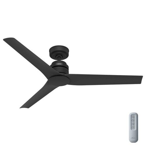 Hunter Fan 52 inch Matte Black Outdoor Ceiling Fan with Remote and No Light