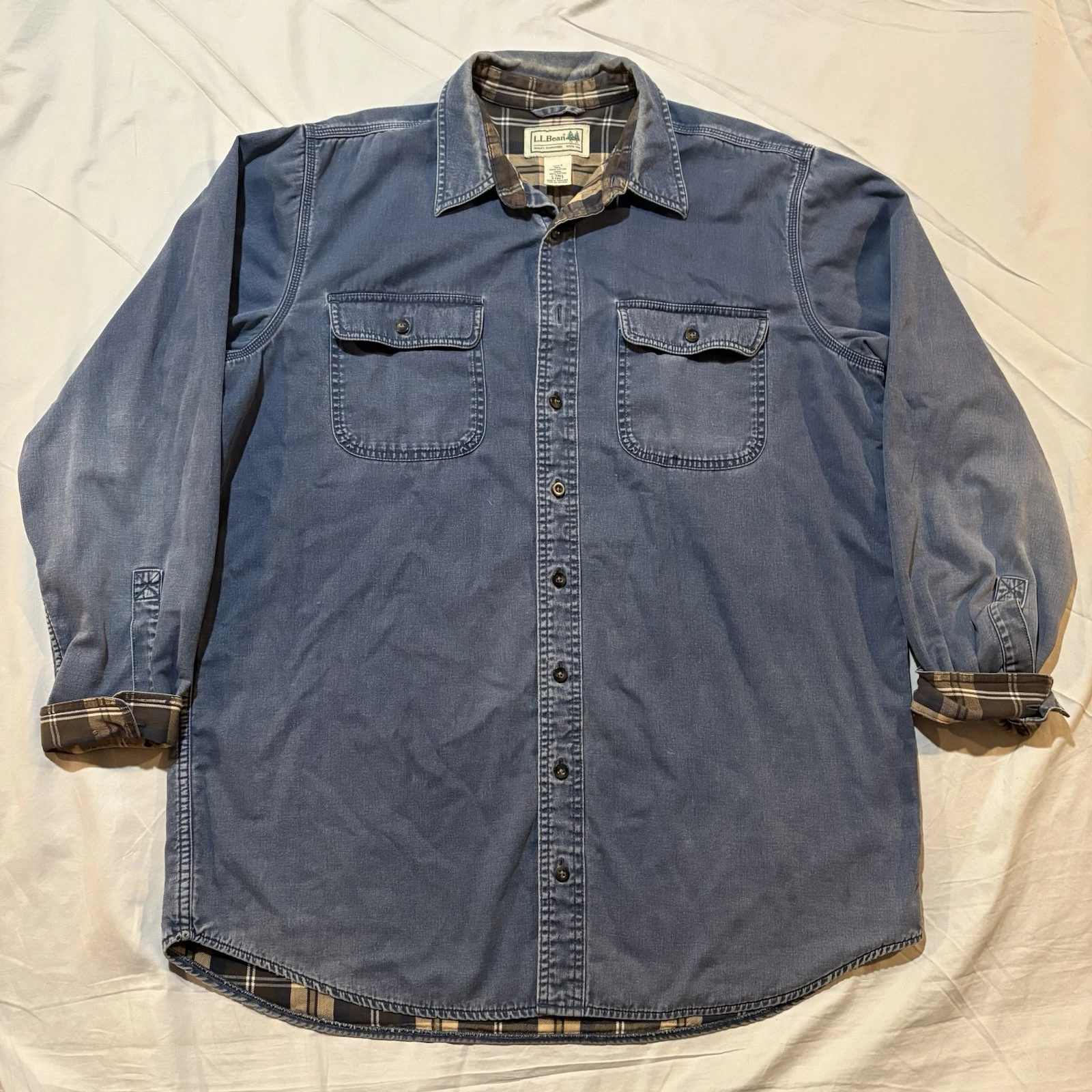 LL Bean Mens LT Hurricane Lined Flannel Shacket Button Down Shirt 0FKC7 Blue