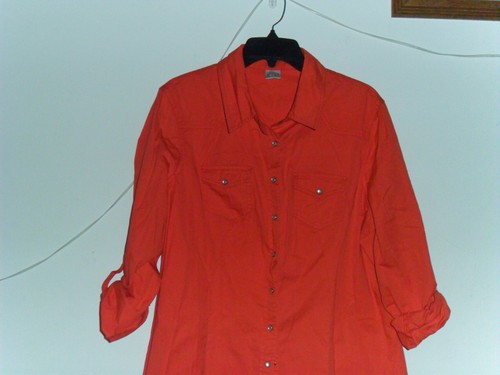 Women's Canyon Button Down Shirt Roll up Sleeves 100%Cotton Red Sz:L New WOT - Picture 2 of 8