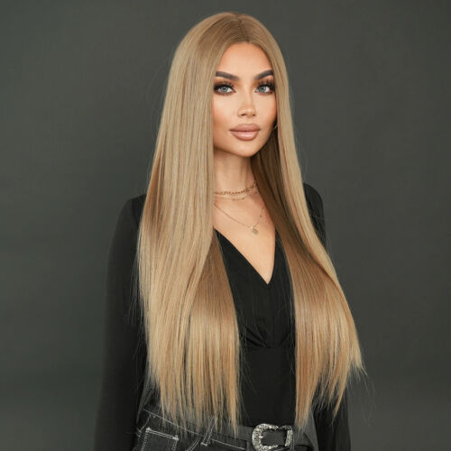 Long Straight Cold Blonde Wig For Women Mid Split Wig Soft Natural Hair - Picture 2 of 7