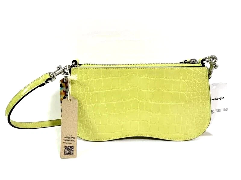 Borsa Coach ondulata baguette coccodrillo goffrata pelle coachtopia lime pallido CU871?NUOVA
