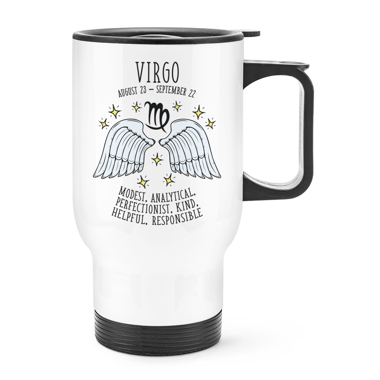 Virgo Horoscope Travel Mug Cup With Handle - Star Sign Zodiac Birthday Thermal