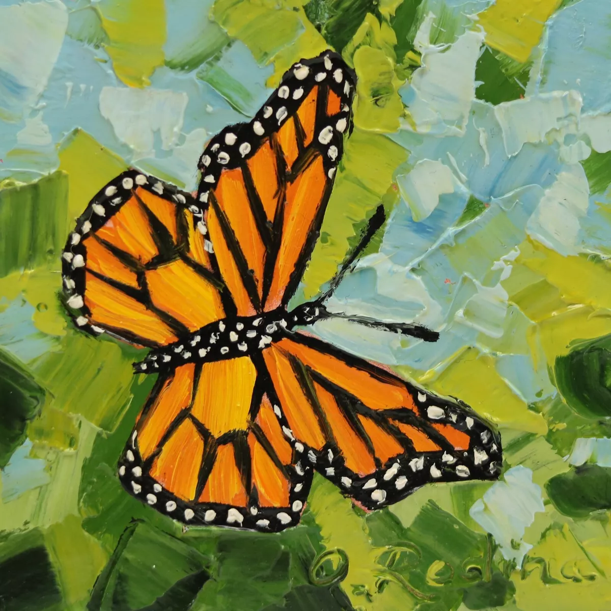 6x6 Original Art, Floral, Flowers, Butterflys, Mini Canvas Painting. 