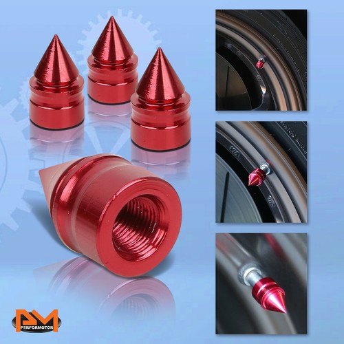 4 Pcs Red Aluminum Tires Stem Caps Spiked Style Wheel Air Valve Dust