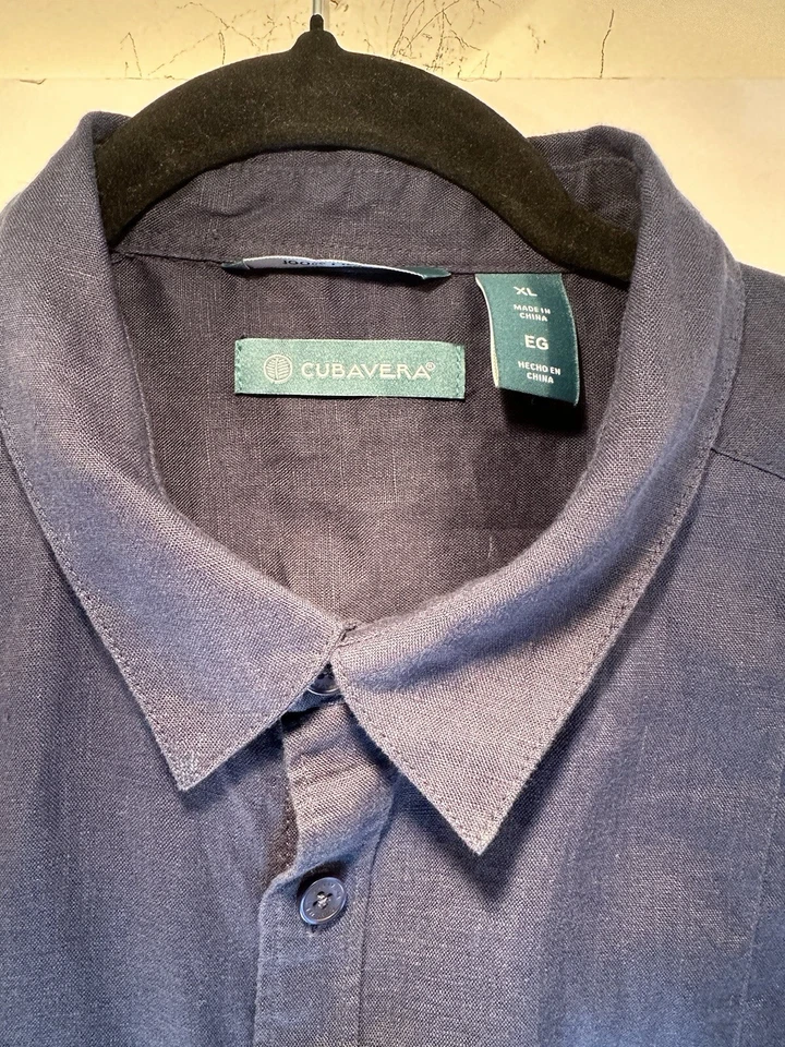 Camisa XL Cubavera Para Hombre Negra Con Botones 100% Lino Manga Larga Foto 2 de 4