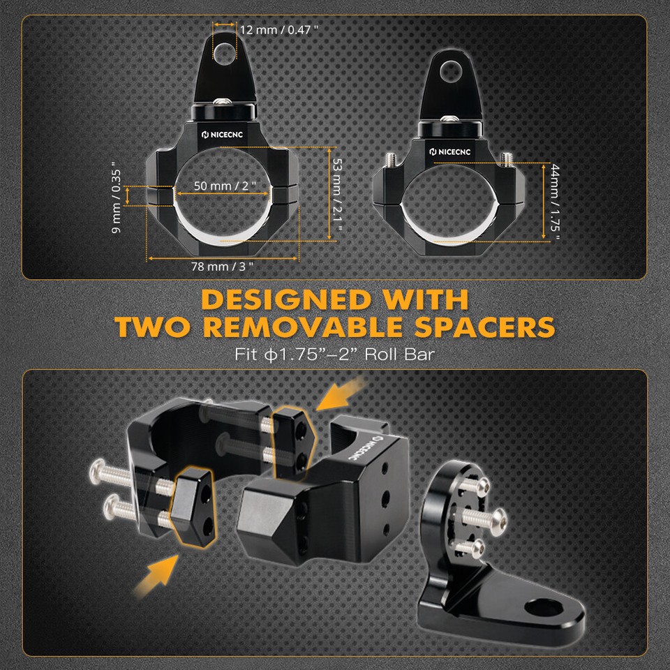 ATV UTV Offroad 1.75''-2 Roll Bar Mount Bracket Led Whip