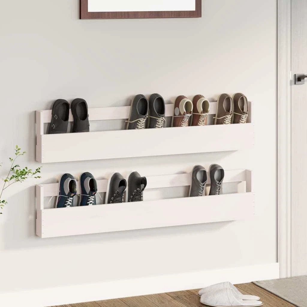 Wall mounted Shoe Racks 2 pcs White 110x9x23 cm Solid Wood Pine vidaXL