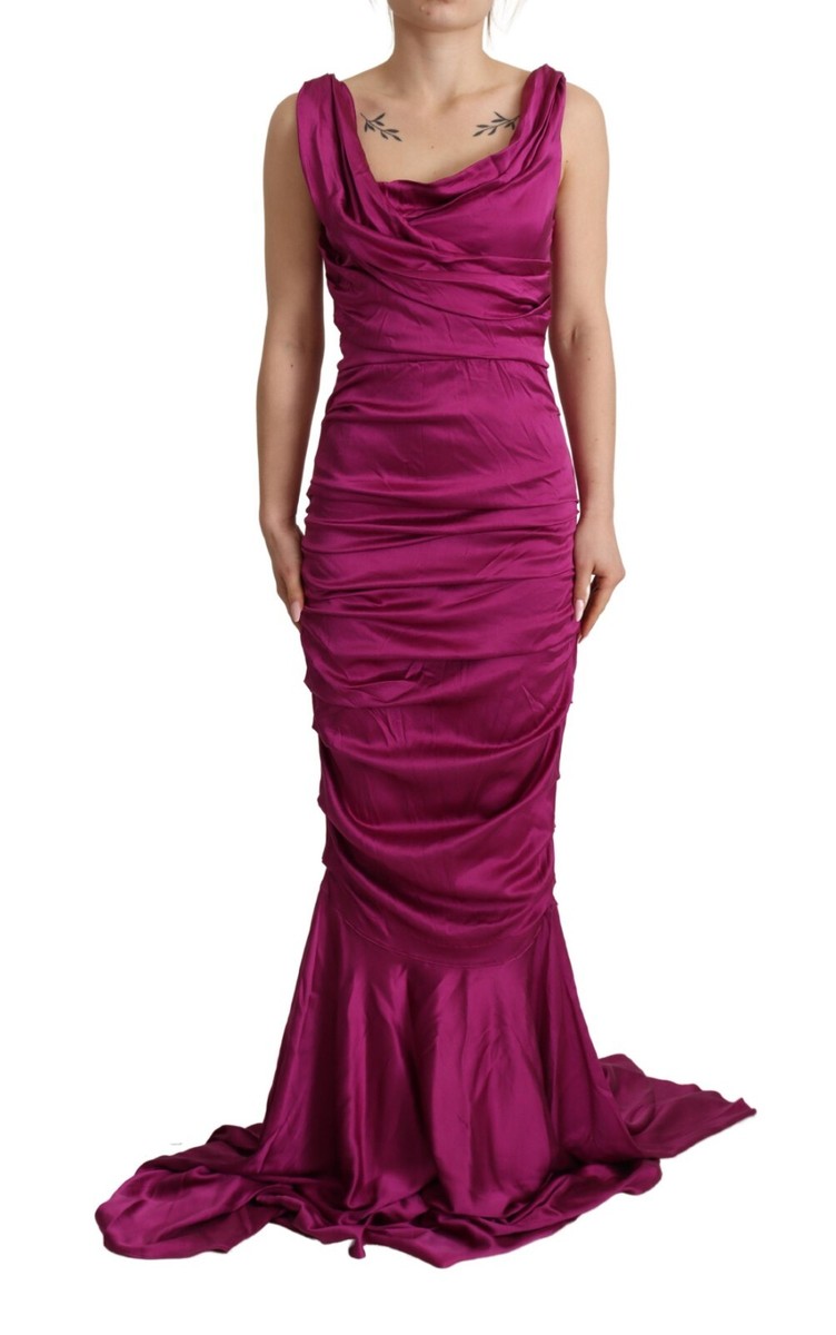 【関税&送料込】Dolce & Gabbana Dolce Gabbana Stretch Satin Satin draped calf-length dress in Red for Women