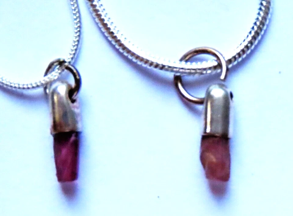 ciondolo argento con vetro di roselite (tormalina rosa) catena bagno argento - Immagine 3 di 3