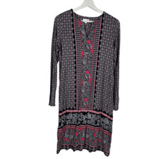 J Jill Navy Pink Paisley Print Dress Long Sleeve Shift Size Small