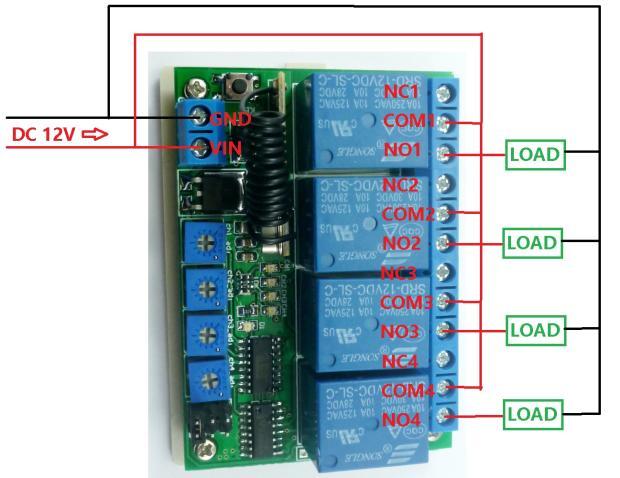 12V DC 4 canali 4CH Telecomando senza fili Timer multifunzione Relè Jog