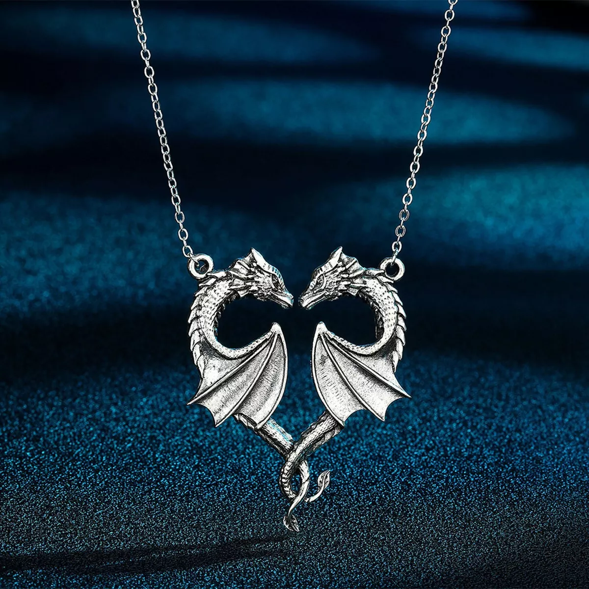 Unique Matching Dragon Wing Love Heart Pendant Necklace Couple