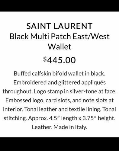 Saint Laurent Vaccarello East West Fragments Patchs Bifold Leather Wallet YSL - Picture 3 of 9