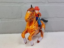Vintage Working Kron Tin Toy Cowboy on Horse Wind Up Bucking Bronco