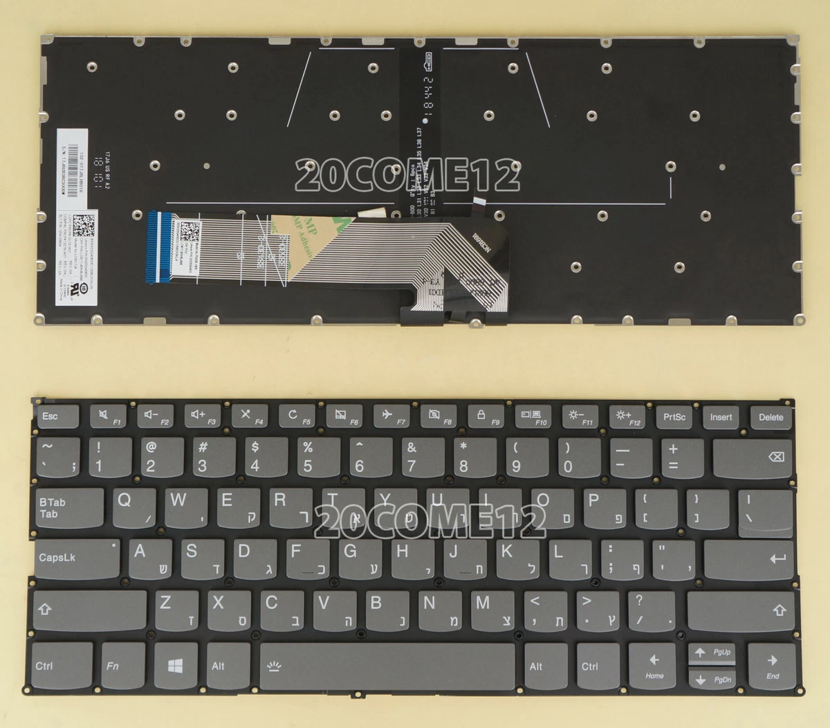For Lenovo ThinkBook 13s-IWL 13s-IML 14s-IWL Keyboard Backlit Hebrew Israel & US