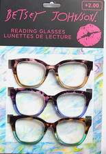 BETSEY JOHNSON 2.00 WOMEN'S READING GLASSES 3-PACK READERS NEW AUTHENTIC