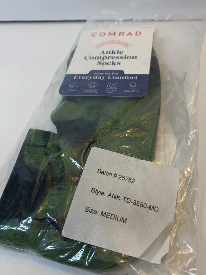 COMRAD Ankle Compression Socks, Cactus Twist Green, Medium - NWT, FAST SHIP - Image 2 of 3