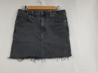Madewell Women's Skirt Size 28 Black Stretch Denim Straight Mini Raw Hem 