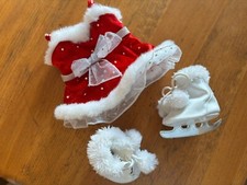 Build A Bear Red White Christmas Holiday Dress W/ ICE SKATES