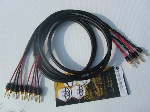 Canare 4S11 Black Bi-Wire Speaker Cable Pair, 2 to 4 DC Pro Locking Gold Banana.