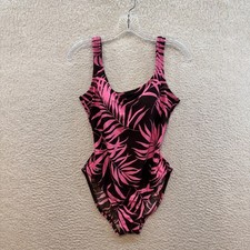 Vintage Speedo One Piece Swimsuit Bathing Suit 8 Medium Brown Pink Tropical