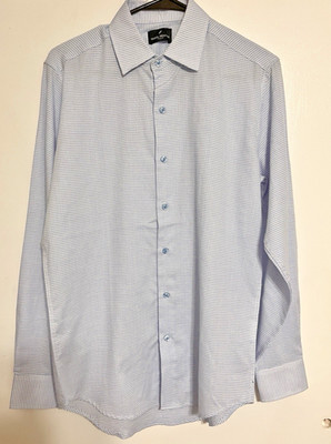 Daniel Hechter Paris Shirt Men's 14/14.5 Small Woven Dobby Mini Blue Check