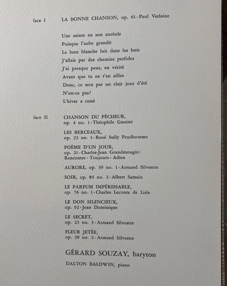 GERARD SOUZAY Chante Faure SIGNED, NUMBERED, Philips LTD ED LP. REAL PHOTO, NM/M - Image 3 of 4