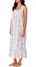 Eileen West Sleeveless Pink Floral 100 Cotton Lawn Ballet Nightgown Gown M