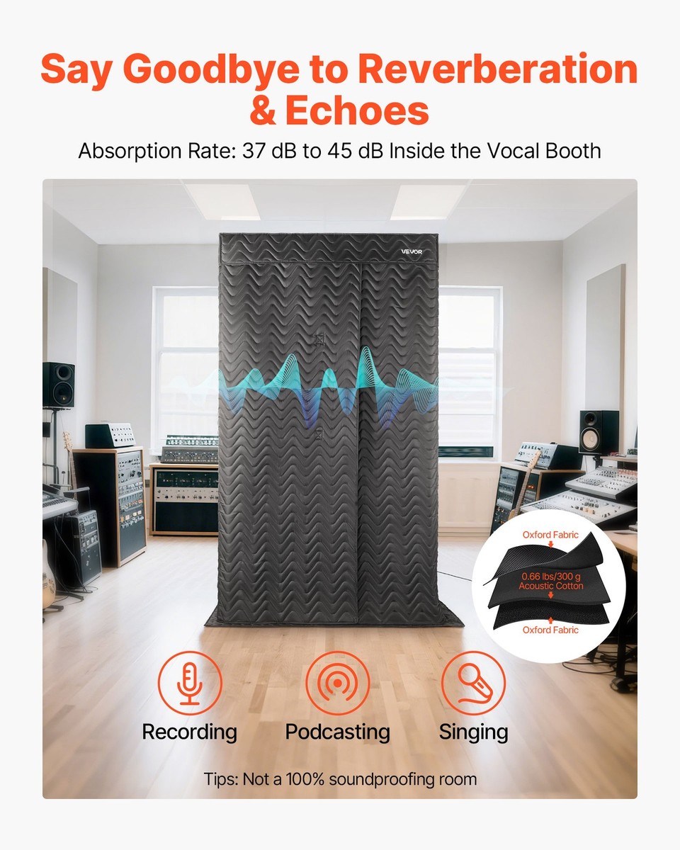 VEVOR 6.56ft Portable Vocal Booth Pro-Grade Recording Studio