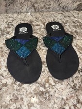 Yellow Box Flat Thong Sandals Size 6 Women Multicolored Rhinestones Leather