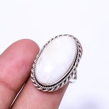 Natural White Scolecite 925 Sterling Silver Ring S.8 R94462191, Christmas Gift