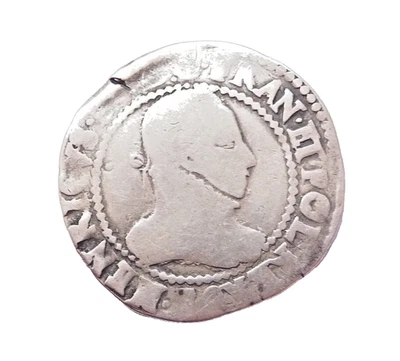 HENRI III 1/2 franc au col gaufré Angers - Photo 1/2
