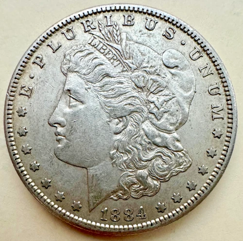 1884-S Morgan Silver Dollar Coin, Tough AU Better Date; scratch