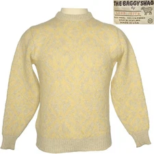 1960s Vintage Baggy Shag Lord Jeff Pullover Sweater Yellow Oatmeal Mohair Wool M