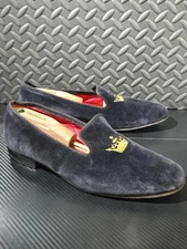 Church's Sovereign Blue Velvet Gold Crown Embroidered Men's Loafers Size 12