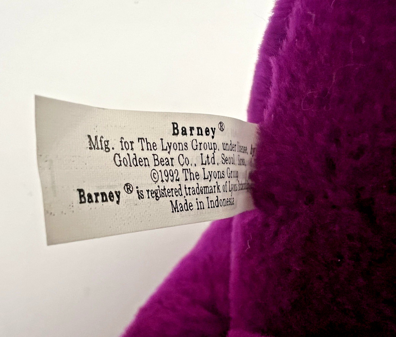 Vintage Barney the Dinosaur 12” Plush Purple Stuffed Animal Lyons Group 1992