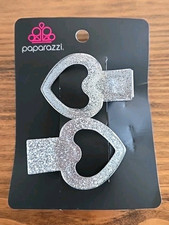 Paparazzi Glitter-Hearted Silver Hair Clips. NEW